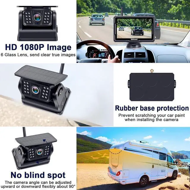 Alt view image 7 of 7 - Wireless Backup Camera Solar Magnetic: Portable Cordless Scratch-Proof Truck Trailer Hitch Rear View Camera HD 1080P No Wiring No Drilling Rechargeable 5'' Monitor Kit for Car RV Camper - R50