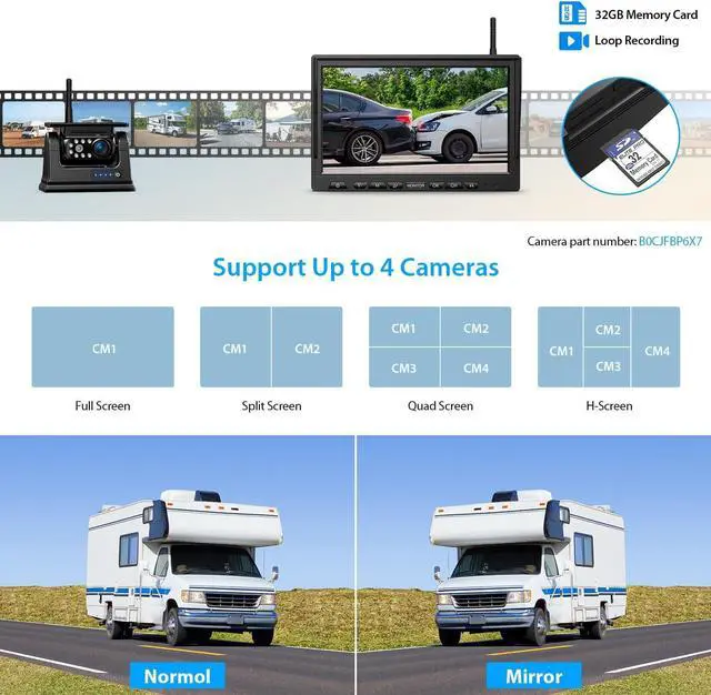Alt view image 7 of 7 - Magnetic Solar Wireless Backup Camera HD 1080P 10'' DVR Monitor, Dual RV Cameras Wireless System for Hitch Towing Travel RV Camper 5th Wheel, Built-in 9600mAh Battery & Solar Panel, BSC102