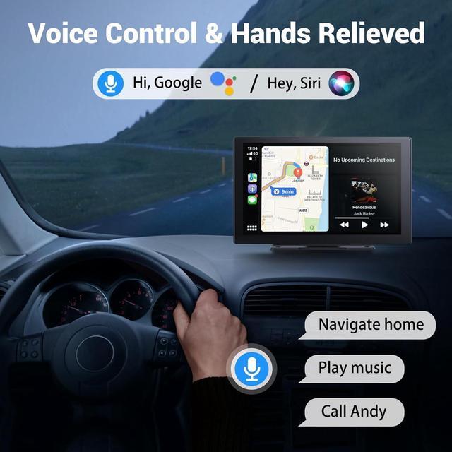 Alt view image 3 of 7 - Wireless Carplay Touchscreen with 4K Dash Cam, 9'' Portable  Carplay & Android Auto Car Stereo, Carplay Screen with 1080p Backup Camera, GPS Navigation/Mirror Link/Voice Control/Bluetooth