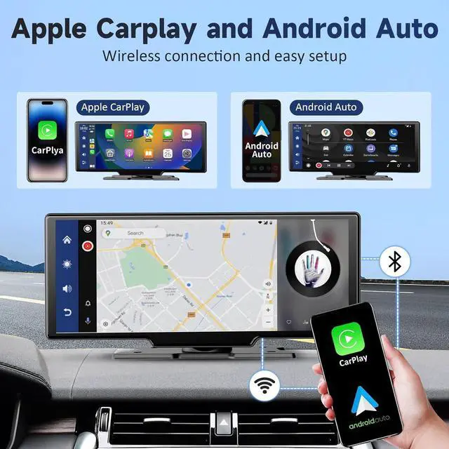 Alt view image 2 of 6 - Wireless Portable  Carplay Screen for Car - 10.26 Inch Carplay & Android Auto Car Touch Screen, with 4K Dash Cam, Backup Camera, Bluetooth, GPS Navigation, Navigation for All Vehicles