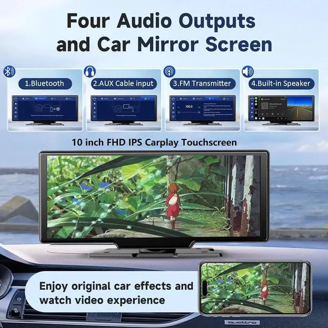 Alt view image 4 of 6 - Wireless Portable  Carplay Screen for Car - 10.26 Inch Carplay & Android Auto Car Touch Screen, with 4K Dash Cam, Backup Camera, Bluetooth, GPS Navigation, Navigation for All Vehicles
