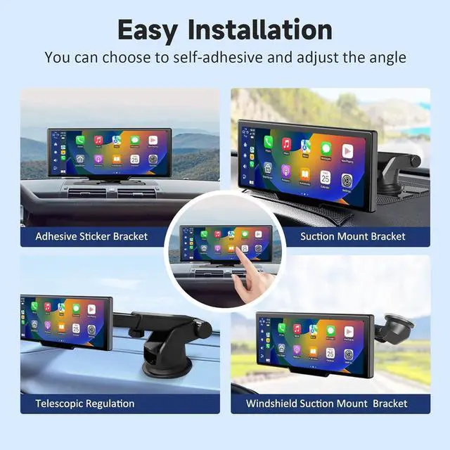 Alt view image 6 of 6 - Wireless Portable  Carplay Screen for Car - 10.26 Inch Carplay & Android Auto Car Touch Screen, with 4K Dash Cam, Backup Camera, Bluetooth, GPS Navigation, Navigation for All Vehicles