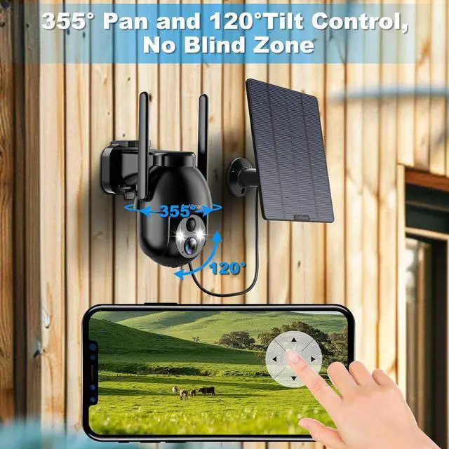 Alt view image 4 of 6 - 4G LTE Cellular Solar Security Cameras Wireless Outdoor, Solar Powered 3MP Camera 2K Security Camera for No WiFi, PIR Motion Detection,Siren,Color Night Vision, SD/Cloud Storage (SIM Card Included)