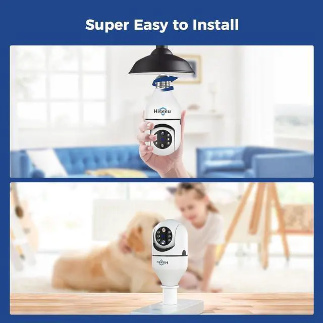 Alt view image 7 of 7 - Hiseeu Light Bulb Security Camera Wireless WiFi 5G 2.4GHz,10X Zoom PTZ Light Socket Security Camera for Home, 2-Way-Audio, Auto Tracking Alarm, 3MP Color Night Vision, SD Cloud Storage Dual Lens