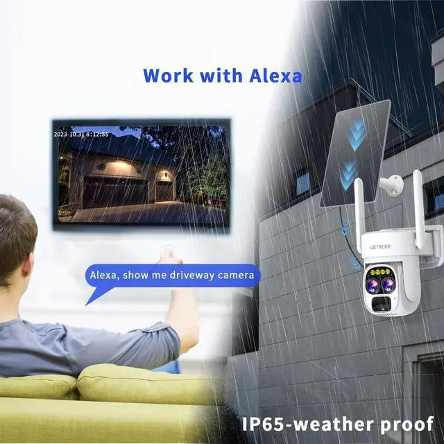 Alt view image 6 of 7 - Cameras for Home Security Wireless Outdoor Solar,Alexa Security Camera Outside,360 PTZ Outside WiFi Camera Dual Lens 10x Zoom,Night Vision,2K,Water Proof, No Month Fee