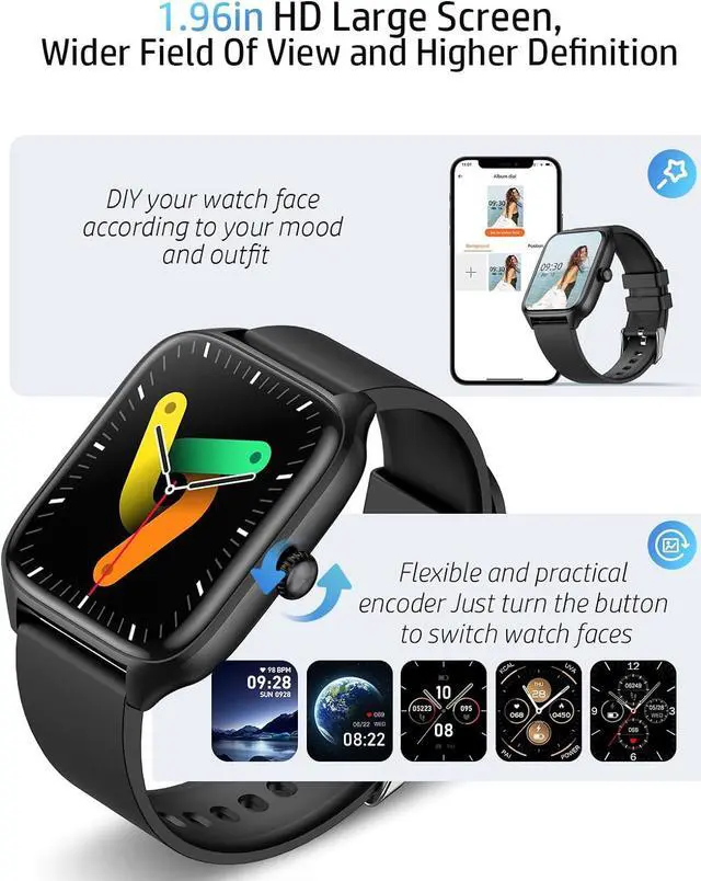 Alt view image 3 of 7 - Smart Watch for Women with Bluetooth Call,Activity Fitness Tracker 1.96" HD Full Touch Screen with Heart Rate/Sleep Monitor,Waterproof Smartwatches for iOS Android