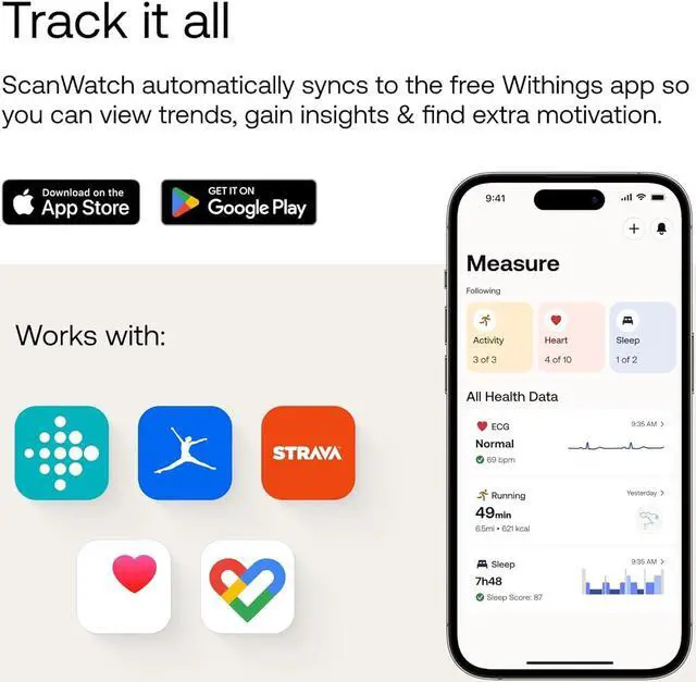 Alt view image 6 of 7 - ScanWatch Horizon - Hybrid Smartwatch & Activity Tracker with Connected GPS, Heart Rate Monitor, Sleep Monitor, Smart Notifications, Water Resistant with 30-day Battery Life, Android & iOS