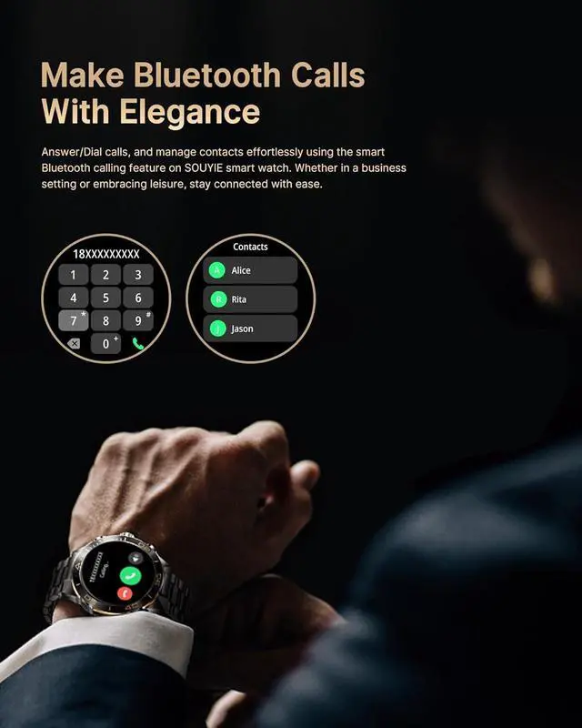 Alt view image 2 of 7 - Smart Watch for Men Answer/Make Call for Android iPhone, 1.43" AMOLED HD Screen Mens Luxury Watch, 400mAh Heavy Duty Smartwatch Heart Rate Blood Oxygen Blood Pressure Sleep Monitor Pedometer,2 Straps