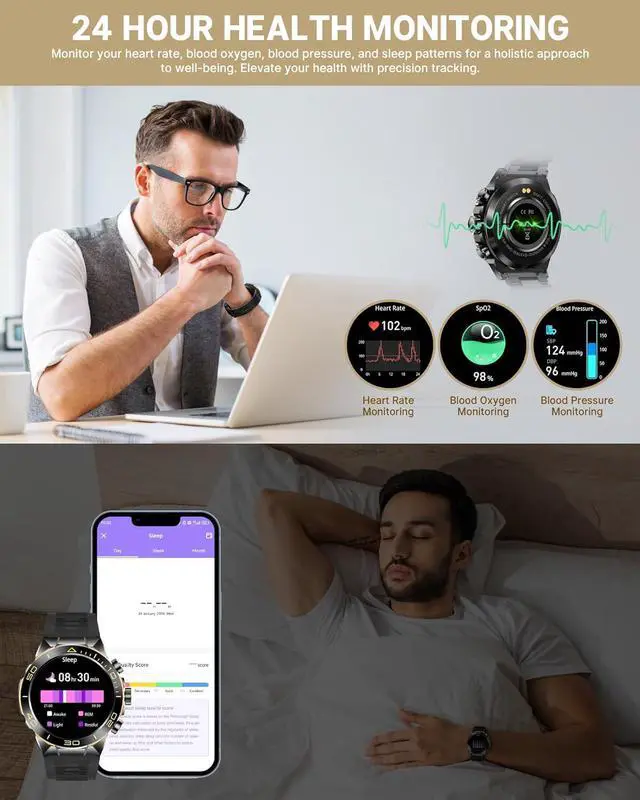 Alt view image 6 of 7 - Smart Watch for Men Answer/Make Call for Android iPhone, 1.43" AMOLED HD Screen Mens Luxury Watch, 400mAh Heavy Duty Smartwatch Heart Rate Blood Oxygen Blood Pressure Sleep Monitor Pedometer,2 Straps