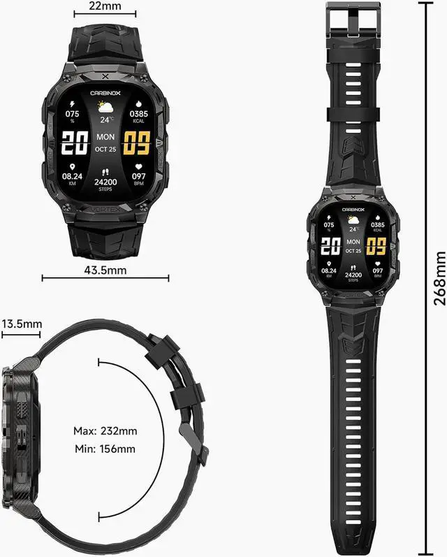 Alt view image 6 of 7 - Vortex Smart Watch (Answer/Make Calls), Rugged Fitness Tracker IP69K Waterproof Compatible with Android and iOS Phone, 14 Days of Battery Military Durable with just 90 minutes of charging