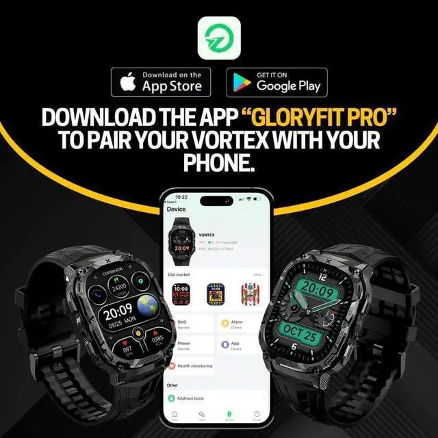 Alt view image 7 of 7 - Vortex Smart Watch (Answer/Make Calls), Rugged Fitness Tracker IP69K Waterproof Compatible with Android and iOS Phone, 14 Days of Battery Military Durable with just 90 minutes of charging