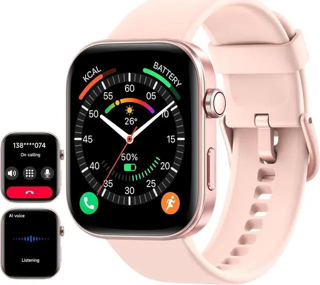 Main image of Smart Watch for Men Women iPhone & Android,1.99" AMOLDE Screen 3ATM Waterproof Fitness Watch with Answer/Make Call AI Voice,24H-Heart Rate/SpO2/BP Monitor,120+ Sports Modes (Black)