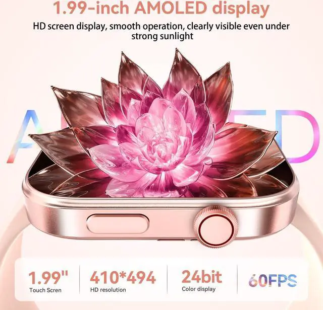 Alt view image 2 of 7 - Smart Watch for Men Women iPhone & Android,1.99" AMOLDE Screen 3ATM Waterproof Fitness Watch with Answer/Make Call AI Voice,24H-Heart Rate/SpO2/BP Monitor,120+ Sports Modes (Black)