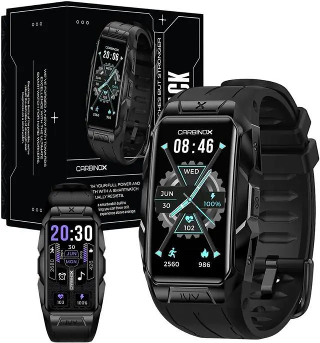 Main image of Ivy Smart Watch Rugged Fitness Tracker IP69K Waterproof Compatible with Android and iOS Phone Heart Rate Sport Modes (Black)