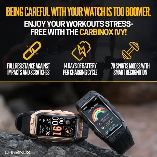 Alt view image 4 of 7 - Ivy Smart Watch Rugged Fitness Tracker IP69K Waterproof Compatible with Android and iOS Phone Heart Rate Sport Modes (Black)