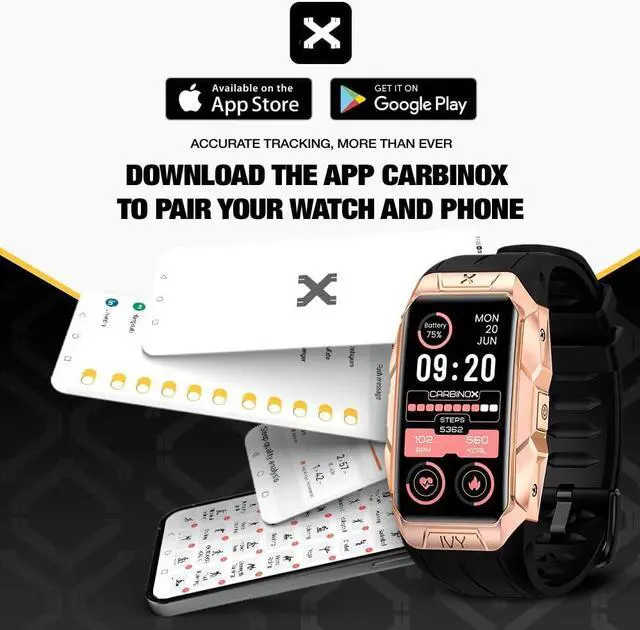 Alt view image 7 of 7 - Ivy Smart Watch Rugged Fitness Tracker IP69K Waterproof Compatible with Android and iOS Phone Heart Rate Sport Modes (Black)