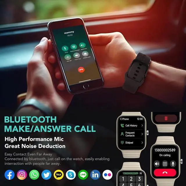 Alt view image 2 of 7 - Smart Watch for Women Men (Answer/Make Call), Alexa Built-in, Extra Black Band, IP68 Smartwatch for Android iPhone, 100+ Sport 1.8" Fitness Tracker with Heart Rate SpO2 Monitor, V7 Cyber Beige