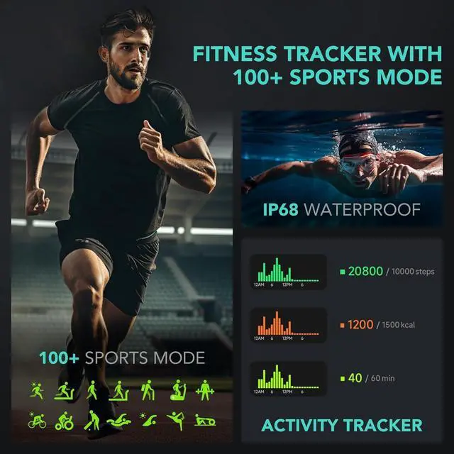 Alt view image 4 of 7 - Smart Watch for Women Men (Answer/Make Call), Alexa Built-in, Extra Black Band, IP68 Smartwatch for Android iPhone, 100+ Sport 1.8" Fitness Tracker with Heart Rate SpO2 Monitor, V7 Cyber Beige