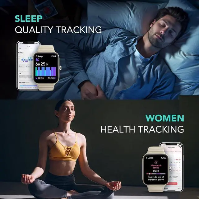 Alt view image 6 of 7 - Smart Watch for Women Men (Answer/Make Call), Alexa Built-in, Extra Black Band, IP68 Smartwatch for Android iPhone, 100+ Sport 1.8" Fitness Tracker with Heart Rate SpO2 Monitor, V7 Cyber Beige