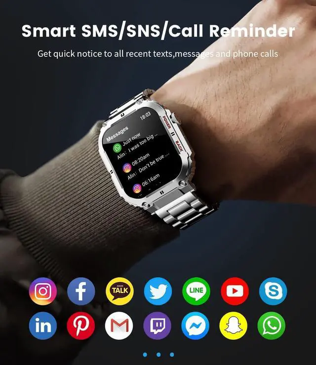 Alt view image 4 of 7 - Military Smart Watches for Men, 1.96'' HD Fitness Watch with Heart Rate/Blood Oxygen Monitor, AI Voice, IP67 Waterproof 400mAh Battery Rugged Outdoor Smartwatch for Android iOS