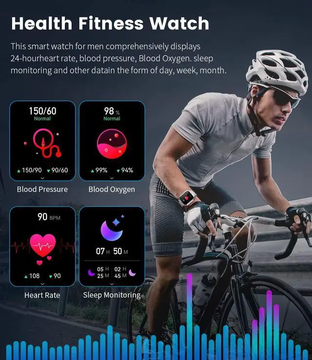 Alt view image 6 of 7 - Military Smart Watches for Men, 1.96'' HD Fitness Watch with Heart Rate/Blood Oxygen Monitor, AI Voice, IP67 Waterproof 400mAh Battery Rugged Outdoor Smartwatch for Android iOS