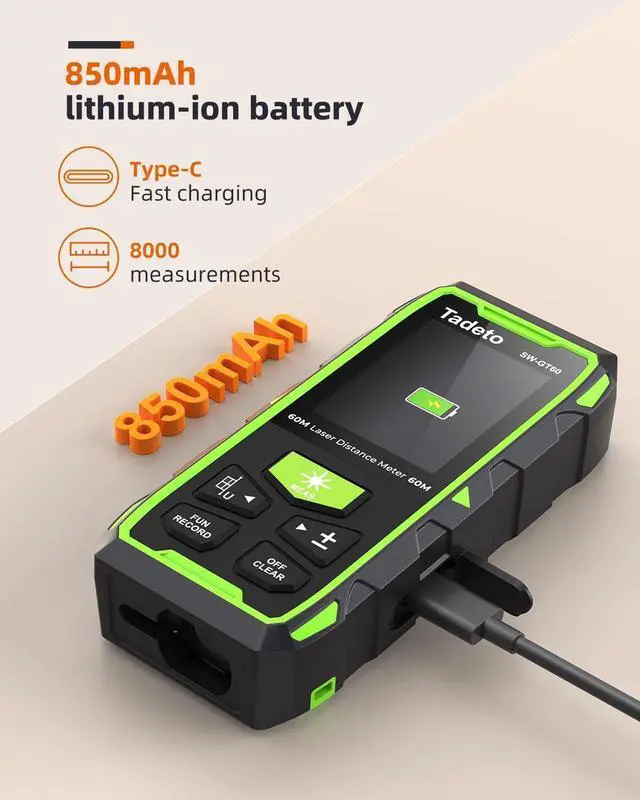 Alt view image 3 of 7 - Dual Laser Measuring Tool, 393FT/120M Bilateral Laser Measurement Tool Backlit LCD Display, Rechargeable Laser Measure with Ft/In/M Multiple Units Length/Area/Volume/Angle Digital Laser Measure