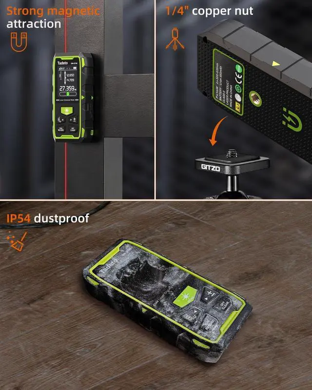 Alt view image 6 of 7 - Dual Laser Measuring Tool, 393FT/120M Bilateral Laser Measurement Tool Backlit LCD Display, Rechargeable Laser Measure with Ft/In/M Multiple Units Length/Area/Volume/Angle Digital Laser Measure