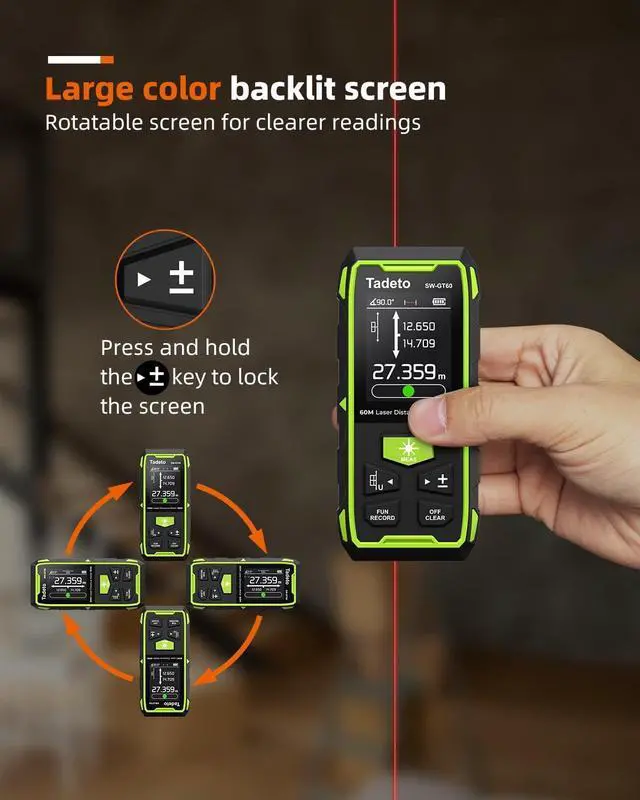 Alt view image 5 of 7 - Dual Laser Measuring Tool, 393FT/120M Bilateral Laser Measurement Tool Backlit LCD Display, Rechargeable Laser Measure with Ft/In/M Multiple Units Length/Area/Volume/Angle Digital Laser Measure