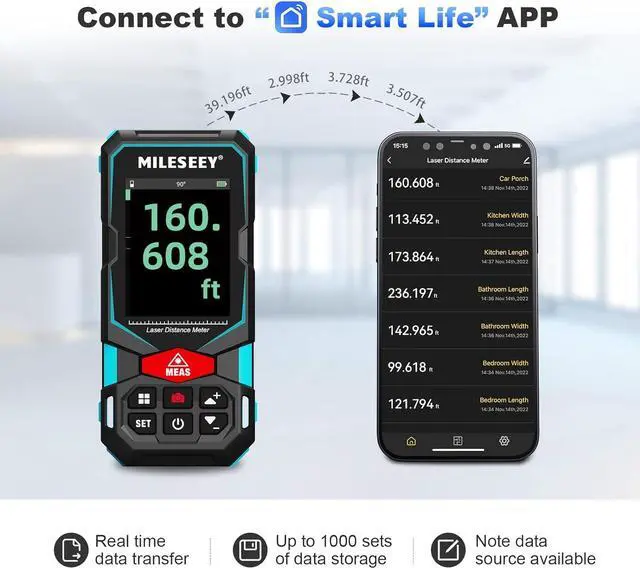 Alt view image 4 of 7 - 330Ft Laser Distance Meter, Rechargeable Multifunctional Laser Measurement Tool with Pointfinder Camera,P2P Technology, Perfect for Outdoor Long-Range Measuring (App Version)