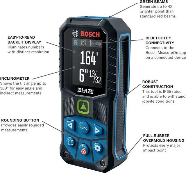 Alt view image 2 of 7 - GLM165-27CGL 165 Ft Blaze Green-Beam Laser Distance Measure with 3.7V Lithium-Ion 1.0 Ah Battery, Includes 1.0 Ah 3.7V Lithium-Ion Battery, Belt Clip, &Pouch
