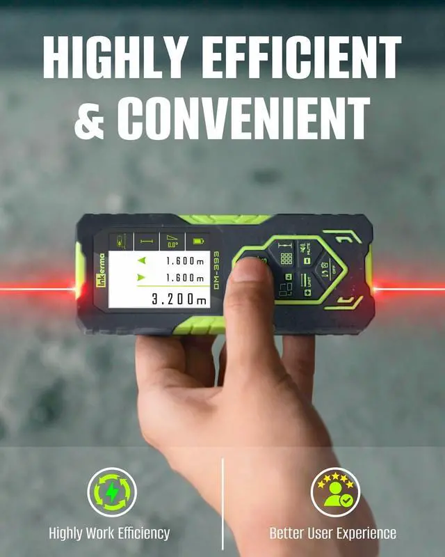 Alt view image 2 of 7 - Laser Measurement Tool, Inkerma Bilateral Laser Distance Meter, Rechargeable Laser Measure with Color Backlit LCD Display, Angle Sensor, Pythagorean Mode, Area and Volume