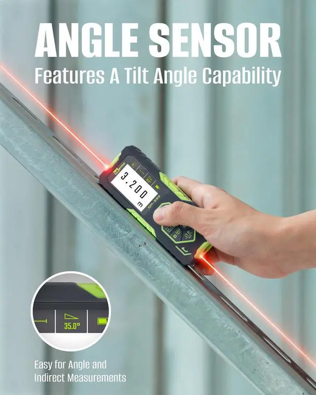 Alt view image 4 of 7 - Laser Measurement Tool, Inkerma Bilateral Laser Distance Meter, Rechargeable Laser Measure with Color Backlit LCD Display, Angle Sensor, Pythagorean Mode, Area and Volume