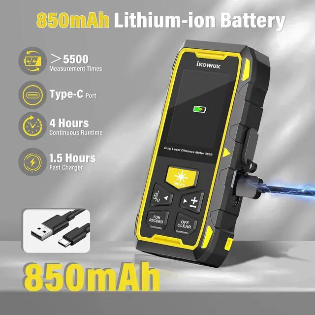 Alt view image 4 of 7 - Dual Laser Measuring Tool, 393FT/120M Green Bilateral Laser Distance Meter 6 Unit Switching, Rechargeable Digital Laser Measure with Backlit LCD Display, Angle Sensor, Multiple Measure Mode