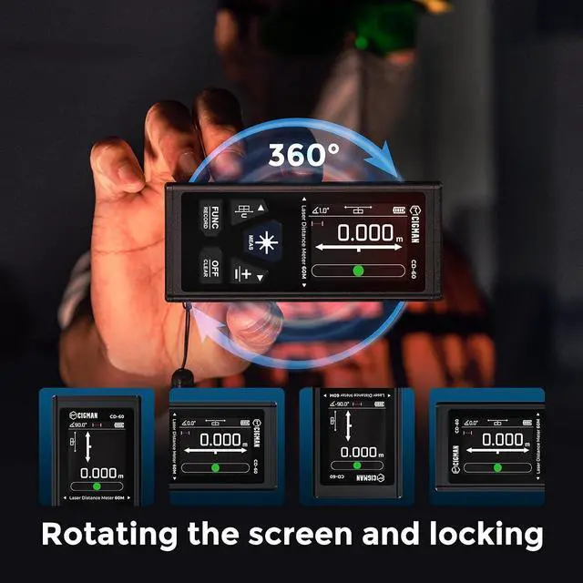 Alt view image 6 of 7 - Dual Laser Measuring Tool, 393ft/120M Bilateral Laser Measurement Tool, Rechargeable Laser Measure with M/in/Ft 6 Units, Backlit LCD Display, Angle Sensor, Pythagorean Mode, Area and Volume