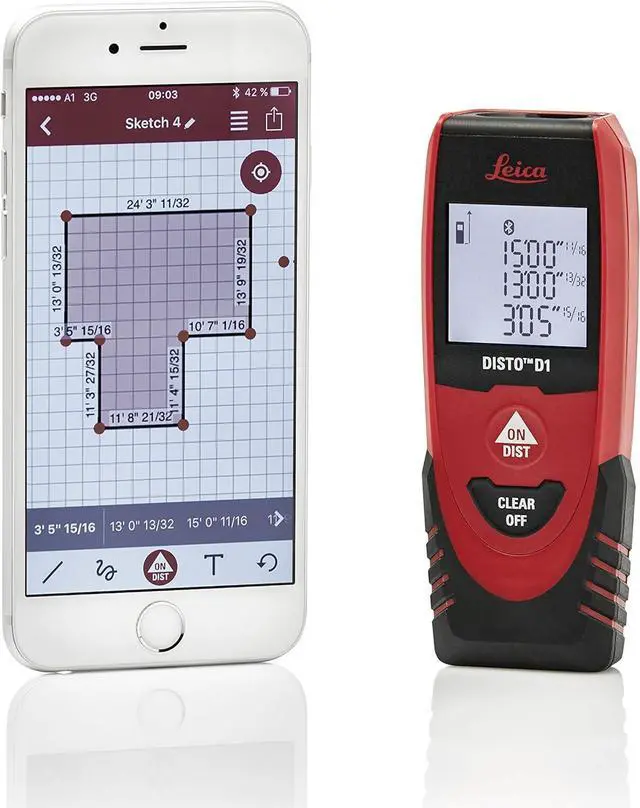 Alt view image 4 of 7 - D1 120ft Laser Distance Measure with Bluetooth 4.0, Black/Red