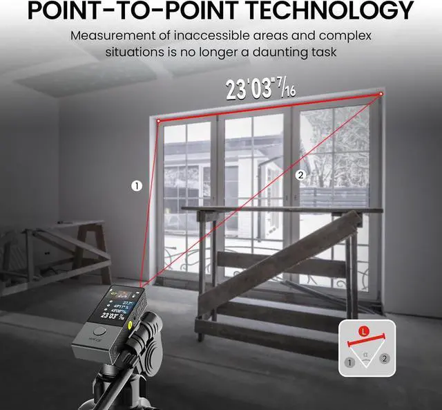 Alt view image 3 of 7 - Laser Measuring Tool with Visual Aligning Indicator,  330Ft Professional Measurement IPS Touchscreen,P2P, Live Angle Display, APP Sync Tape Measure Black -