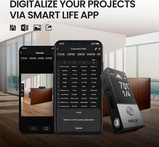 Alt view image 5 of 7 - Laser Measuring Tool with Visual Aligning Indicator,  330Ft Professional Measurement IPS Touchscreen,P2P, Live Angle Display, APP Sync Tape Measure Black -