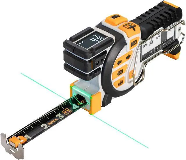 Main image of T1 Tomahawk Digital Tape Measure - Professional Accurate Measuring Tool, Green Laser, E-Paper Measuring List, Measurements Shared Over Bluetooth, Replaceable Blades