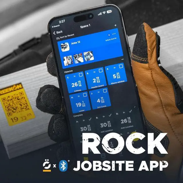 Alt view image 6 of 7 - T1 Tomahawk Digital Tape Measure - Professional Accurate Measuring Tool, Green Laser, E-Paper Measuring List, Measurements Shared Over Bluetooth, Replaceable Blades