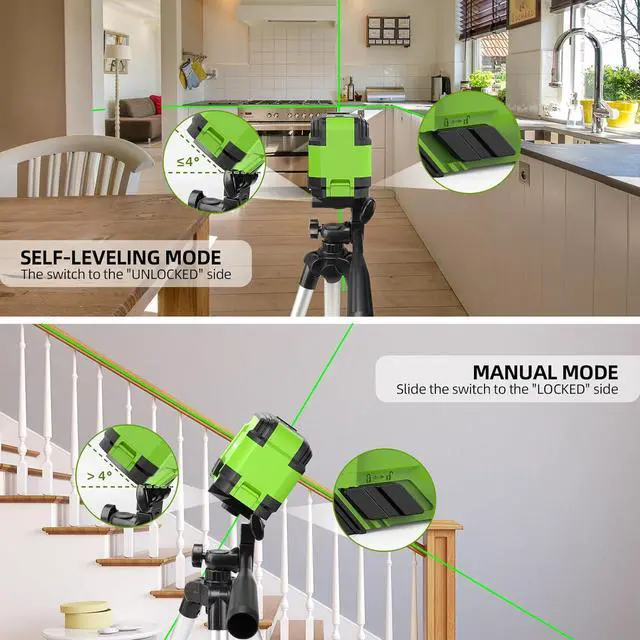 Alt view image 2 of 7 - 360° Laser Level with Tripod, Huepar 98Ft Self Leveling Laser Level Accurate Green Cross Line Laser Leveler Tool for Picture Hanging, Tile, Construction Indoor Project, Battery&Carrying Bag Included
