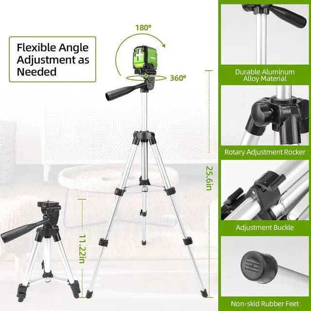 Alt view image 3 of 7 - 360° Laser Level with Tripod, Huepar 98Ft Self Leveling Laser Level Accurate Green Cross Line Laser Leveler Tool for Picture Hanging, Tile, Construction Indoor Project, Battery&Carrying Bag Included