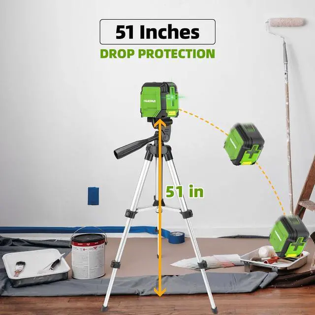 Alt view image 4 of 7 - 360° Laser Level with Tripod, Huepar 98Ft Self Leveling Laser Level Accurate Green Cross Line Laser Leveler Tool for Picture Hanging, Tile, Construction Indoor Project, Battery&Carrying Bag Included