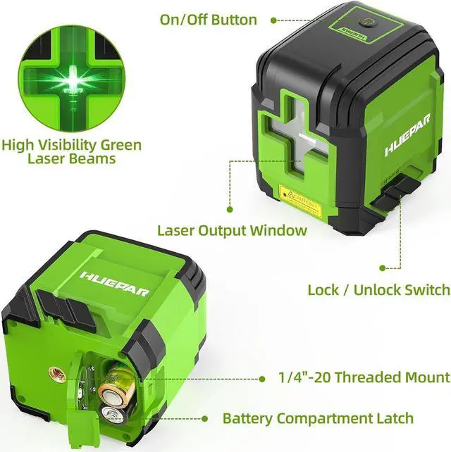 Alt view image 6 of 7 - 360° Laser Level with Tripod, Huepar 98Ft Self Leveling Laser Level Accurate Green Cross Line Laser Leveler Tool for Picture Hanging, Tile, Construction Indoor Project, Battery&Carrying Bag Included