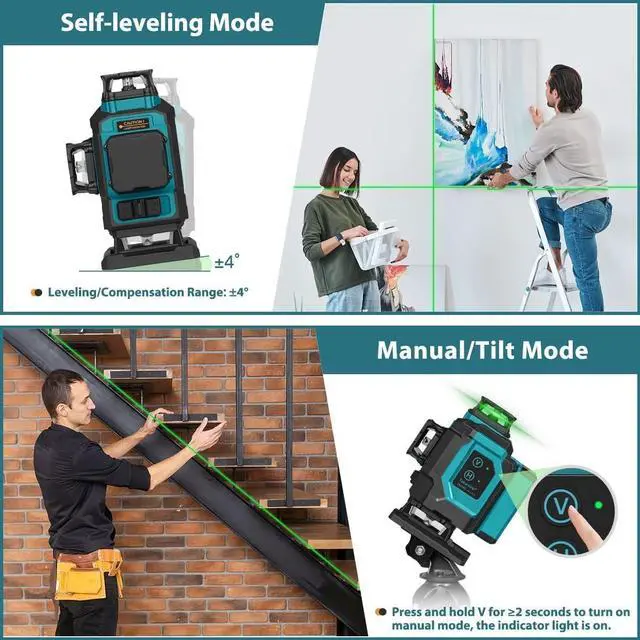 Alt view image 3 of 7 - 16 Lines Green Laser Level Pro, 4x360° 4D Green Cross Line Professional for Construction, Two 360° Vertical and Two 360° Horizontal Laser Level Pulse Mode and Remote Controller