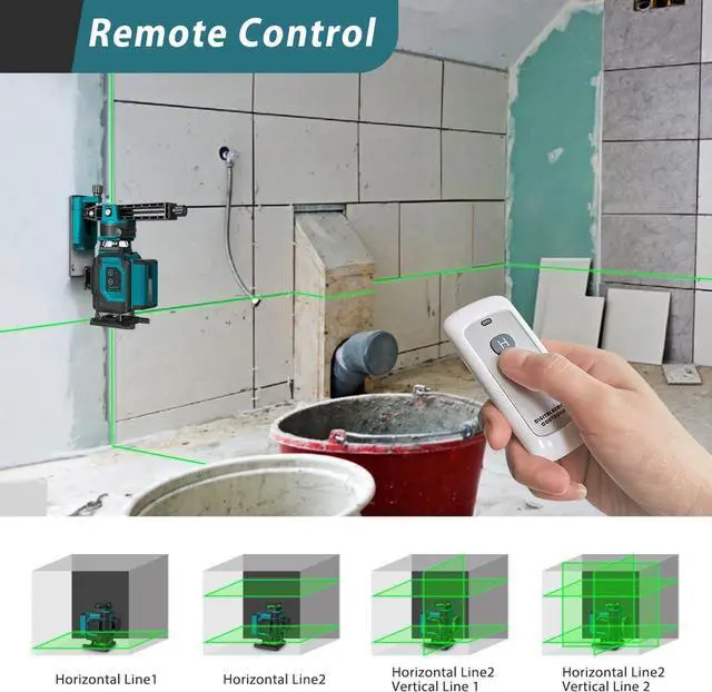 Alt view image 6 of 7 - 16 Lines Green Laser Level Pro, 4x360° 4D Green Cross Line Professional for Construction, Two 360° Vertical and Two 360° Horizontal Laser Level Pulse Mode and Remote Controller