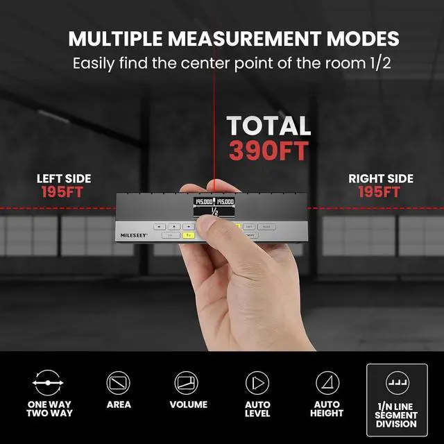 Alt view image 2 of 7 - Laser Measurement Tool,MiLESEEY 390Ft Dual Laser Measure with Middle Laser Mark Beam, Multifunctional Laser Tape Measure with Digital Angle Rechargeable M/in/Ft Unit Switching(APP Version)