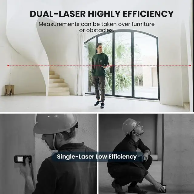 Alt view image 5 of 7 - Laser Measurement Tool,MiLESEEY 390Ft Dual Laser Measure with Middle Laser Mark Beam, Multifunctional Laser Tape Measure with Digital Angle Rechargeable M/in/Ft Unit Switching(APP Version)
