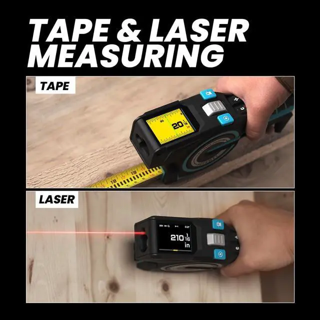 Alt view image 3 of 7 - 3-in-1 Digital Tape Measure, 330Ft Laser Measurement Tool &Auto Lock Tape with Instant Digital Readout, Extended Laser Line &Incremental Measurement, Replaceable Tape | Swappable Battery | APP Sync