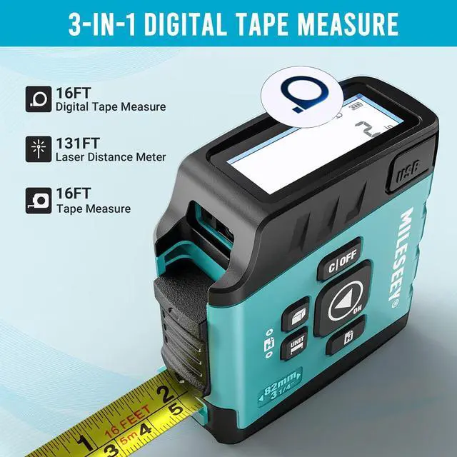 Alt view image 3 of 7 - DT20 Laser Tape Measure 3-in-1, 130FT Laser Distance Meter, 16FT Digital Tape Measure, Regular Tape Measure, Area Volume Measuring Pythagorean Mode, Waterproof and Rechargeable