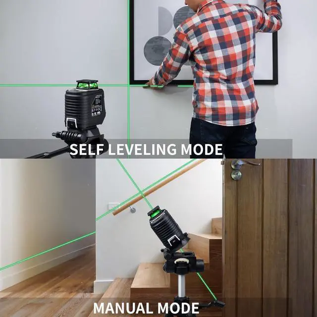 Alt view image 2 of 7 - 360° Laser Level with Tripod, Green Self Leveling Cross Line Laser Tool with 3 Brightness Adjustment Pulse Mode for Floor Tile Wall Construction, L-Bracket, Batteries &Carry Pouch Included
